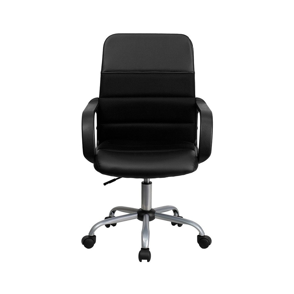 Mid-Back Black LeatherSoft and Mesh Swivel Task Office Chair with Arms