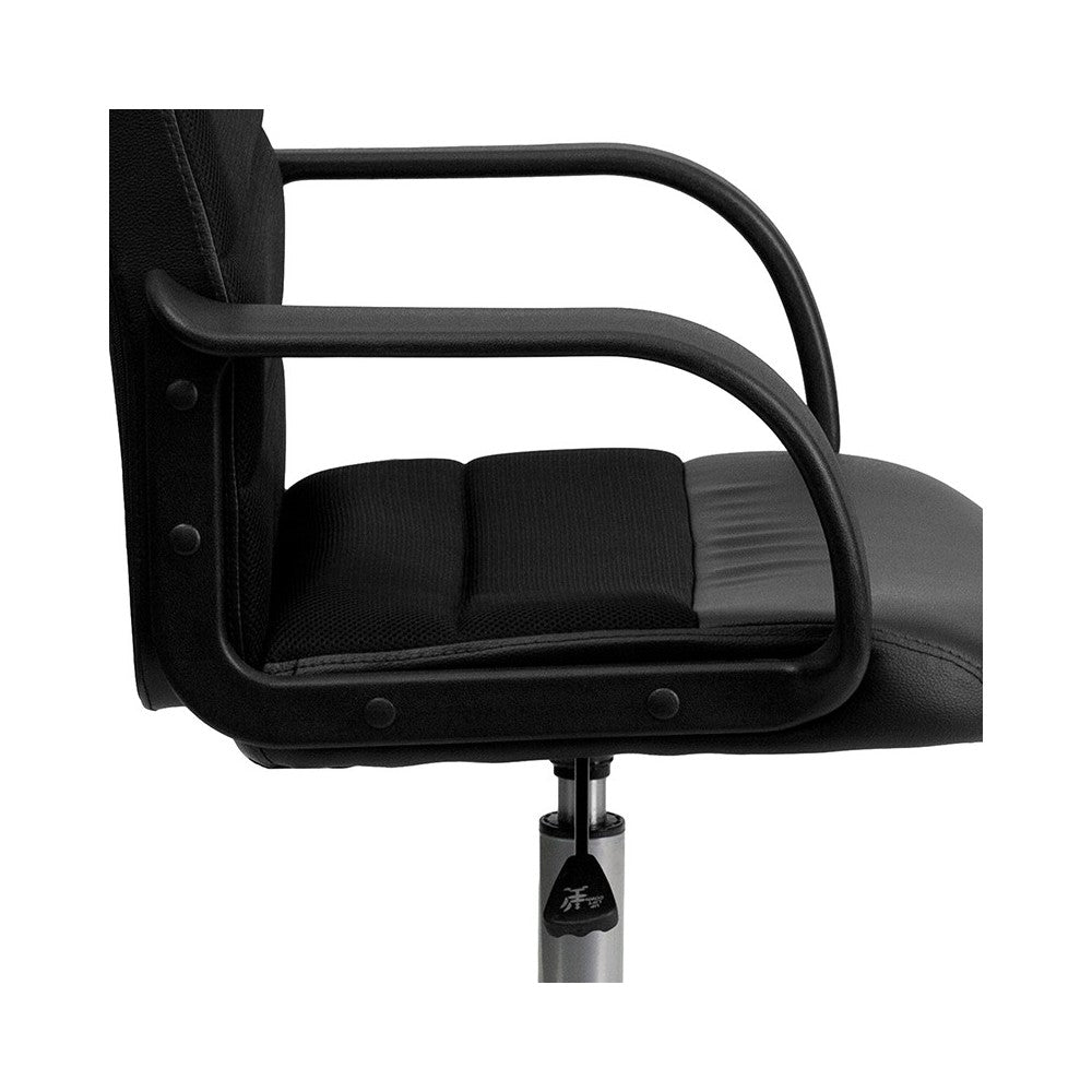Mid-Back Black LeatherSoft and Mesh Swivel Task Office Chair with Arms