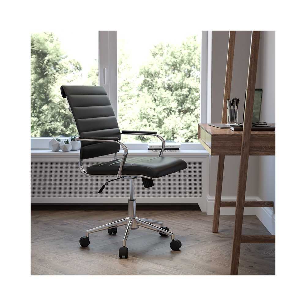 Mid-Back Black LeatherSoft Contemporary Ribbed Executive Swivel Office Chair