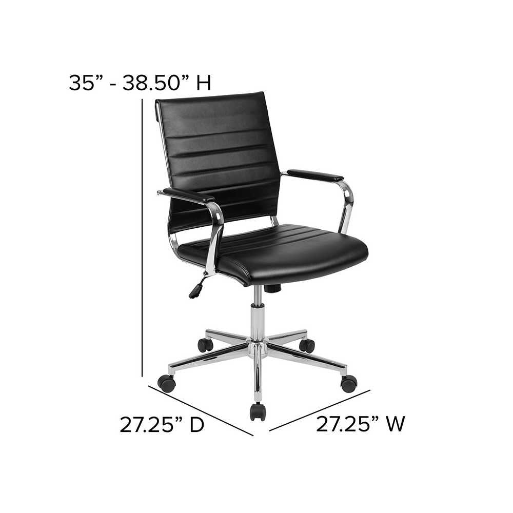Mid-Back Black LeatherSoft Contemporary Ribbed Executive Swivel Office Chair