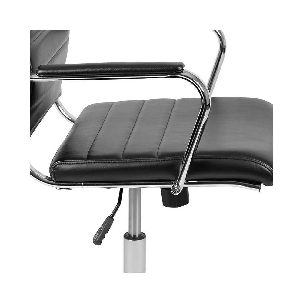 Mid-Back Black LeatherSoft Contemporary Ribbed Executive Swivel Office Chair