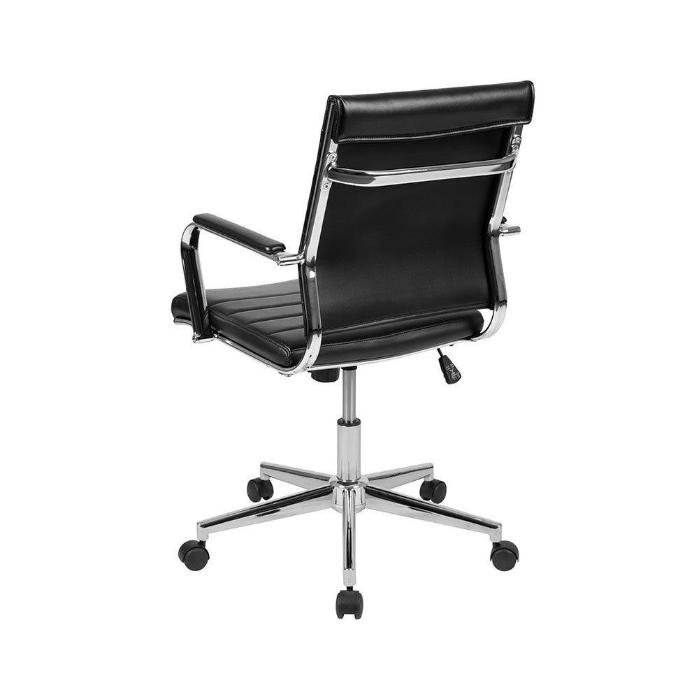 Mid-Back Black LeatherSoft Contemporary Ribbed Executive Swivel Office Chair