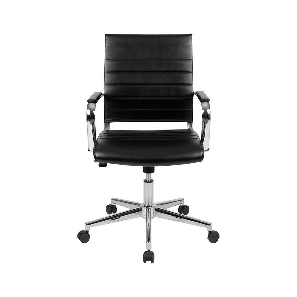 Mid-Back Black LeatherSoft Contemporary Ribbed Executive Swivel Office Chair