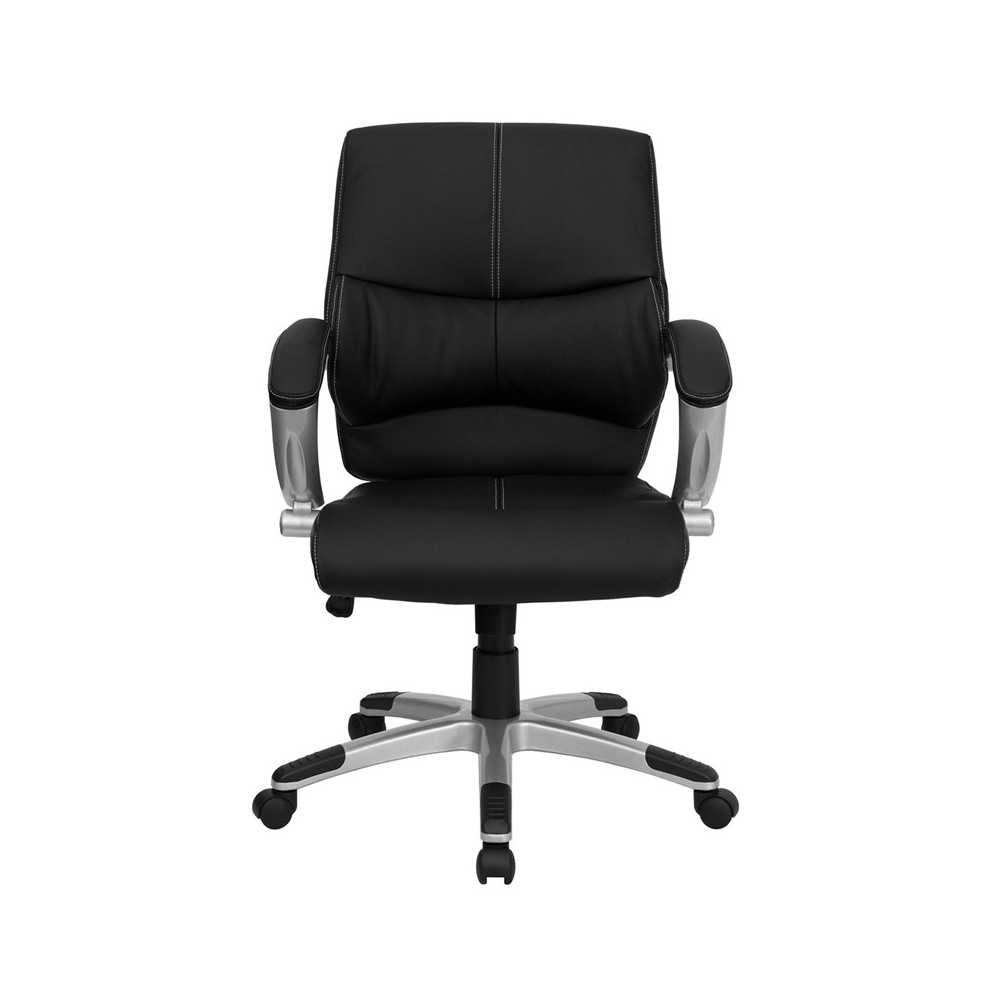 Mid-Back Black LeatherSoft Contemporary Swivel Manager's Office Chair with Arms