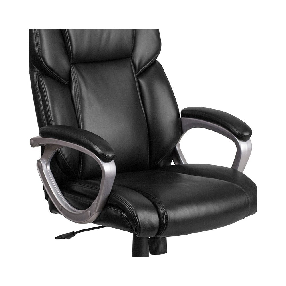 Mid-Back Black LeatherSoft Executive Swivel Office Chair with Padded Arms