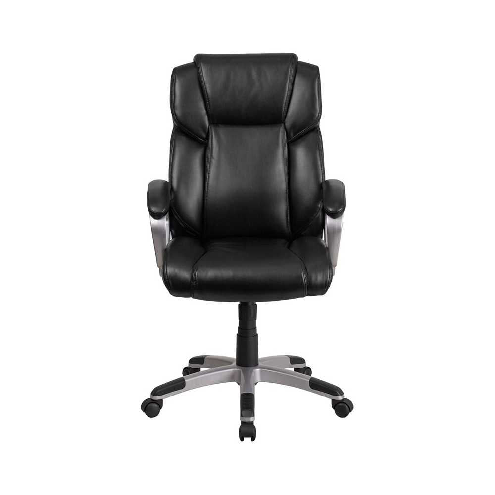 Mid-Back Black LeatherSoft Executive Swivel Office Chair with Padded Arms