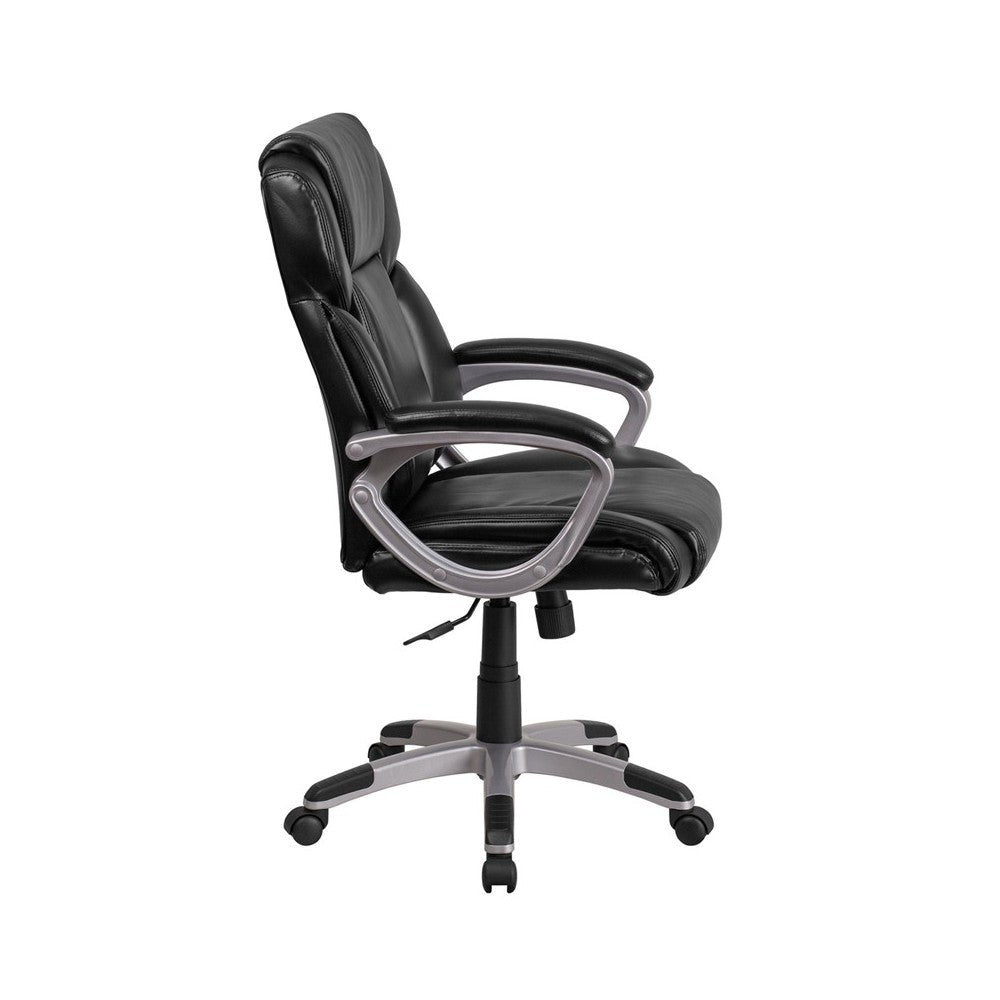 Mid-Back Black LeatherSoft Executive Swivel Office Chair with Padded Arms