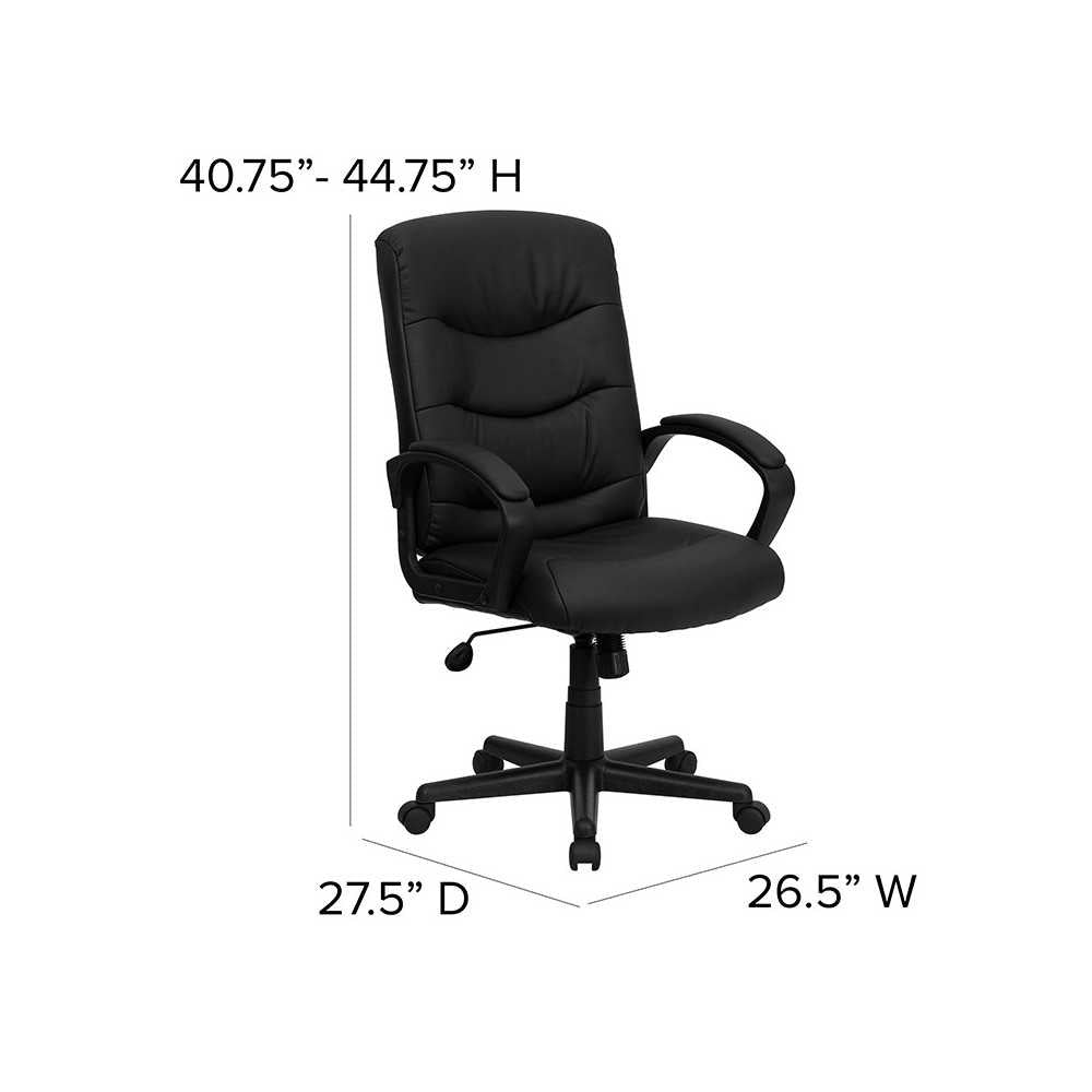 Mid-Back Black LeatherSoft Executive Swivel Office Chair with Three Line Horizontal Stitch Back and Arms