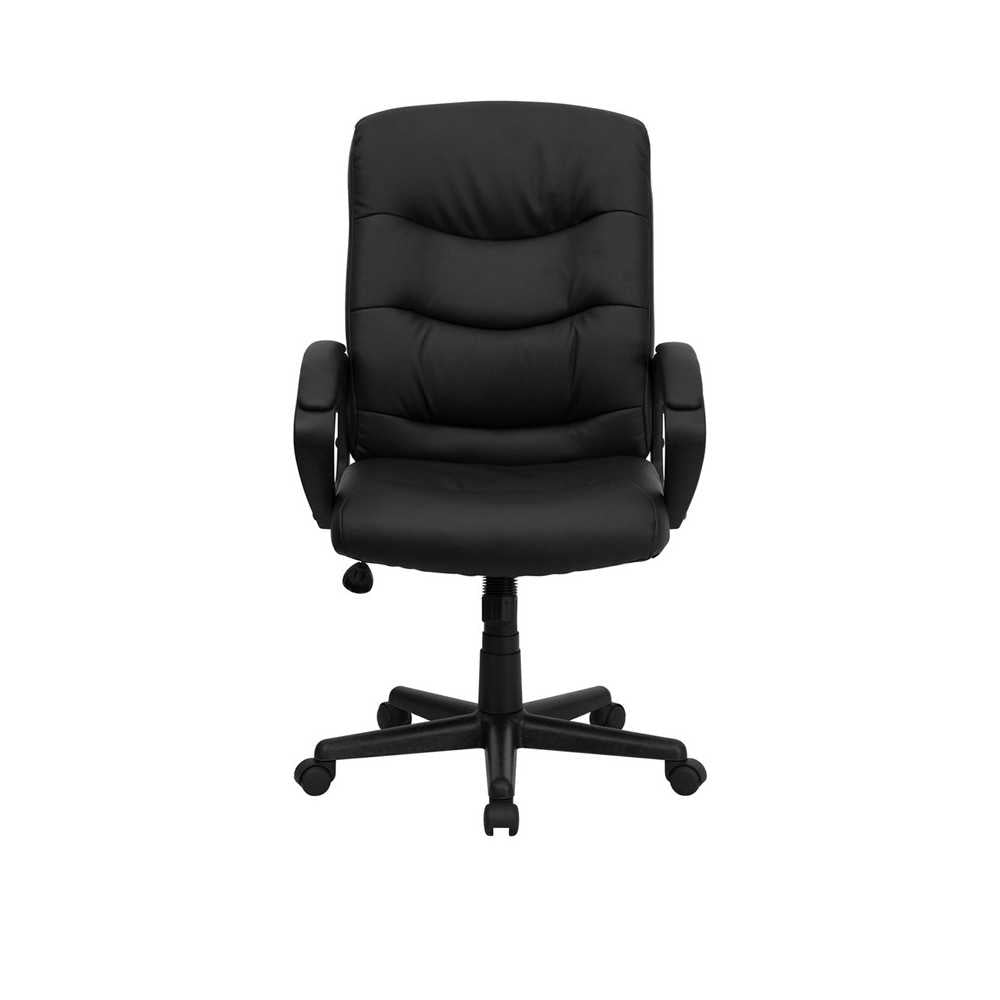 Mid-Back Black LeatherSoft Executive Swivel Office Chair with Three Line Horizontal Stitch Back and Arms