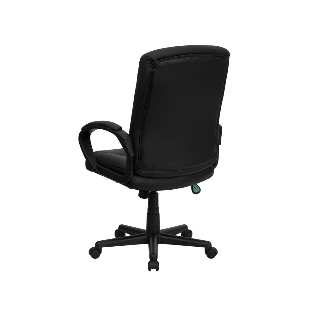 Mid-Back Black LeatherSoft Executive Swivel Office Chair with Three Line Horizontal Stitch Back and Arms