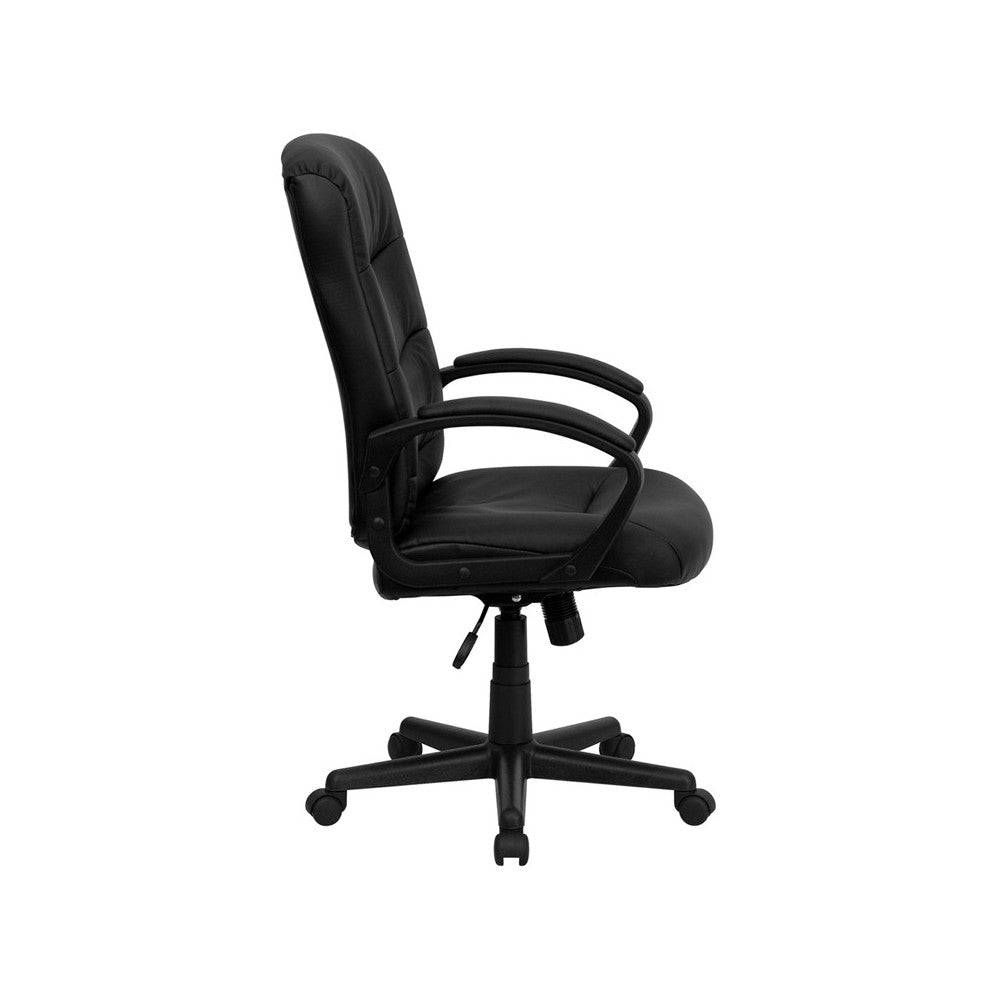 Mid-Back Black LeatherSoft Executive Swivel Office Chair with Three Line Horizontal Stitch Back and Arms