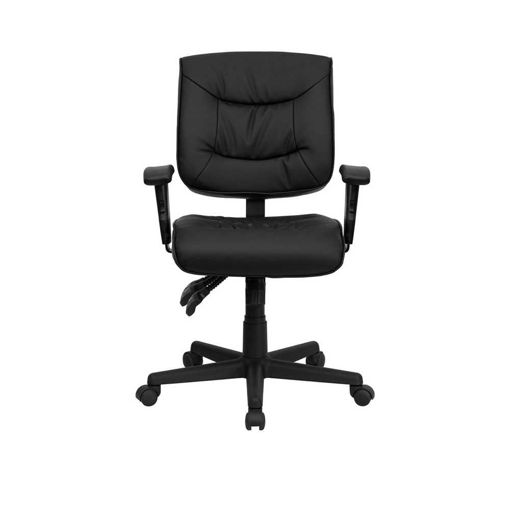 Mid-Back Black LeatherSoft Multifunction Swivel Ergonomic Task Office Chair with Adjustable Arms