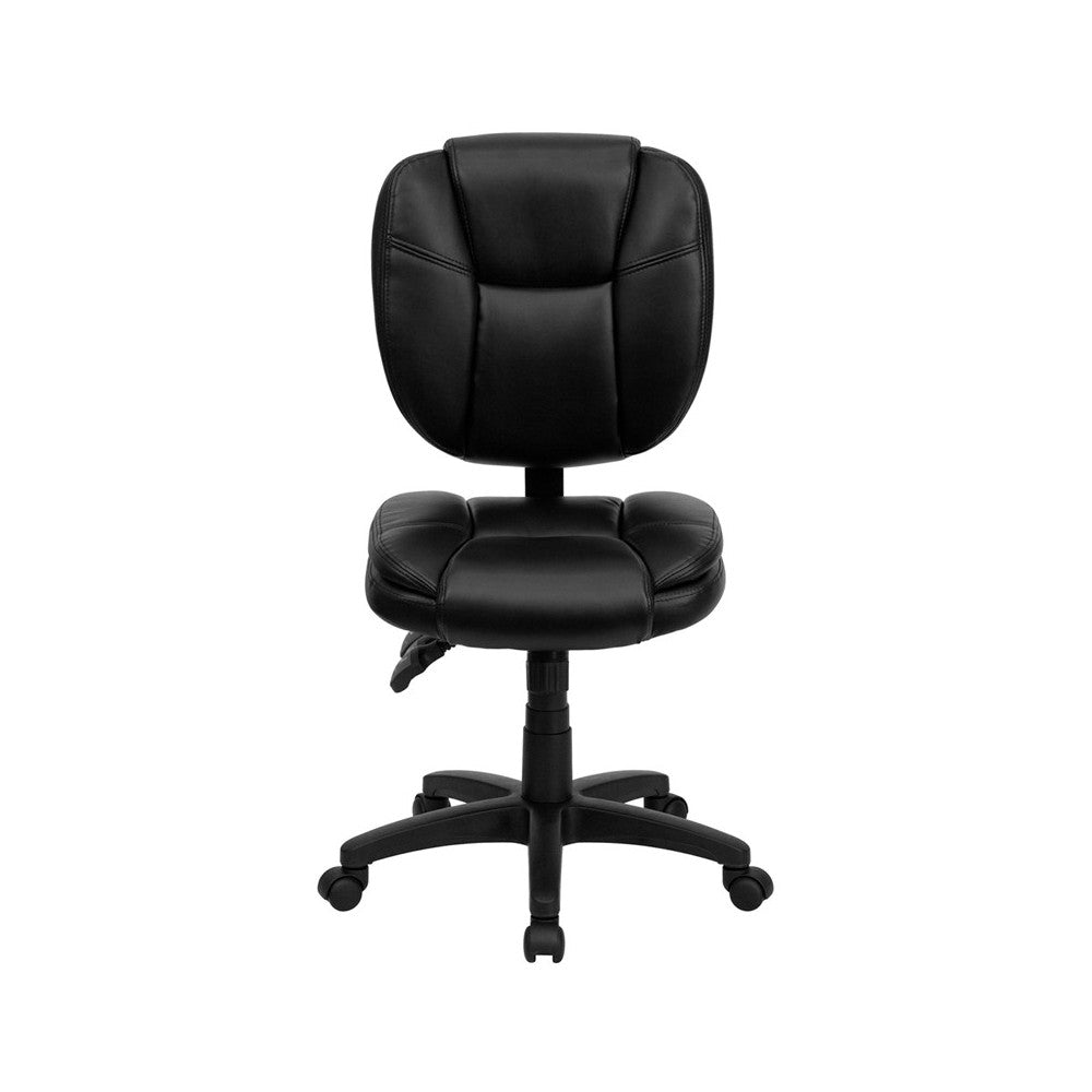 Mid-Back Black LeatherSoft Multifunction Swivel Ergonomic Task Office Chair with Pillow Top Cushioning
