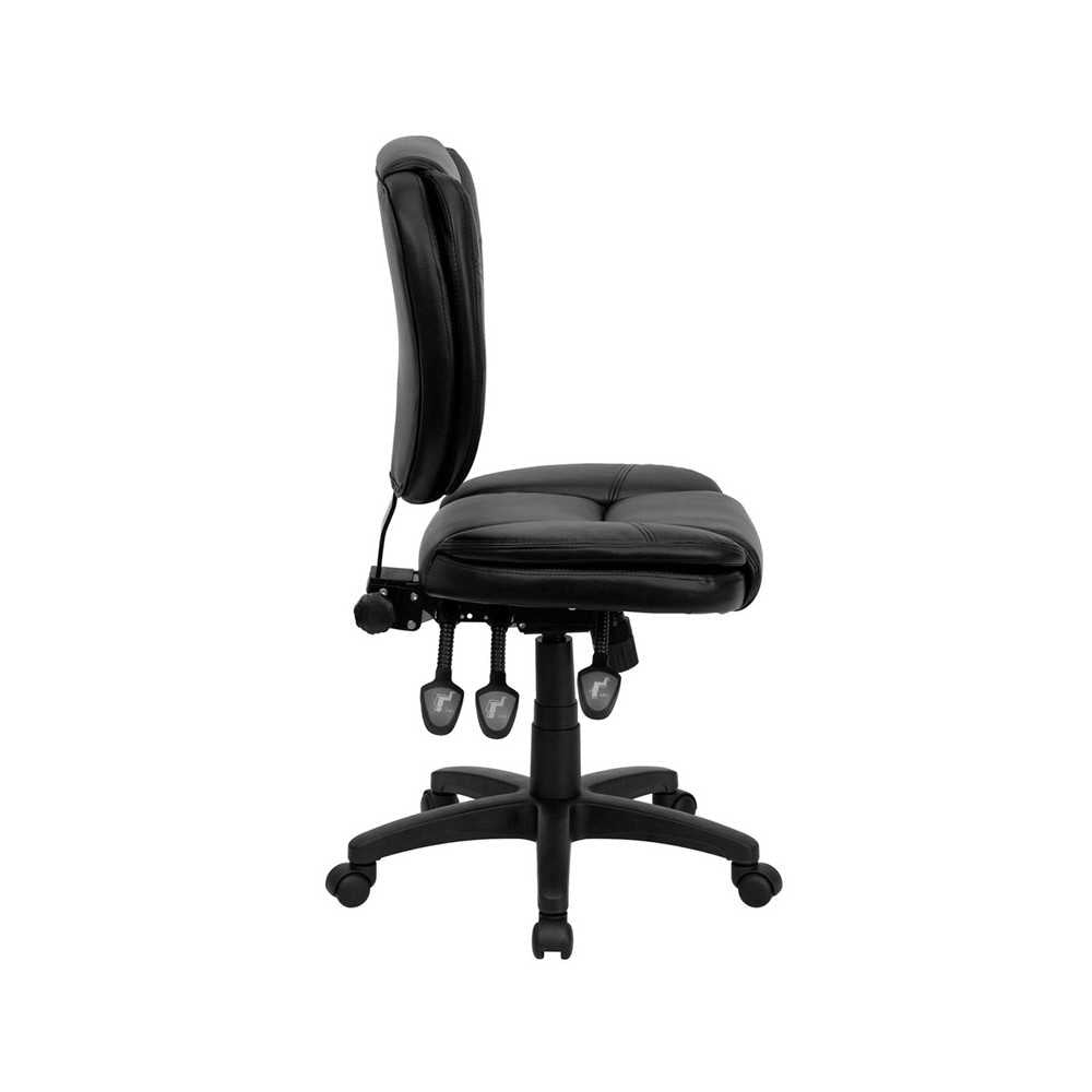 Mid-Back Black LeatherSoft Multifunction Swivel Ergonomic Task Office Chair with Pillow Top Cushioning