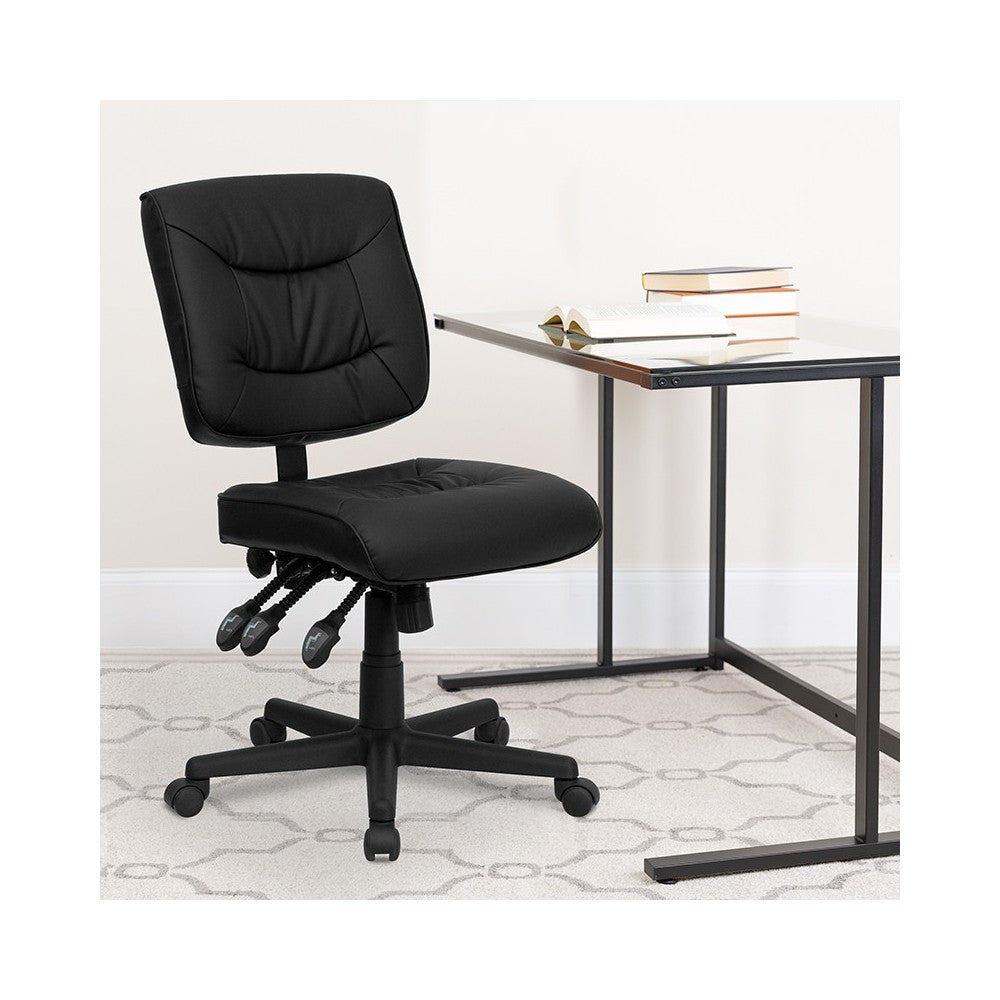 Mid-Back Black LeatherSoft Multifunction Swivel Ergonomic Task Office Chair