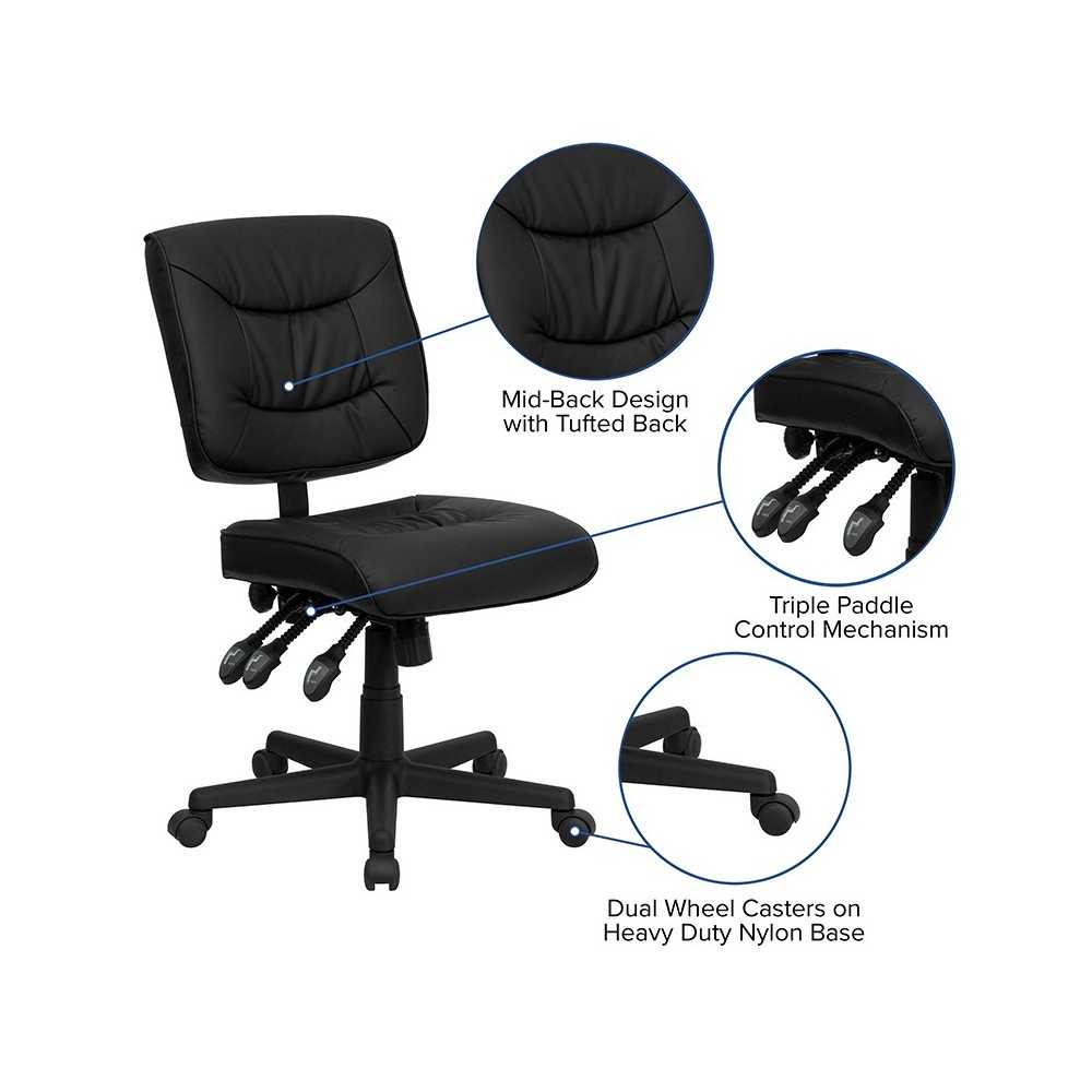 Mid-Back Black LeatherSoft Multifunction Swivel Ergonomic Task Office Chair