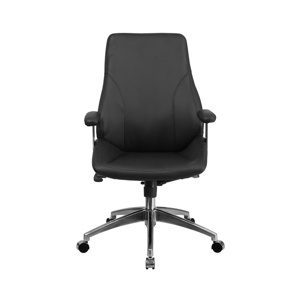 Mid-Back Black LeatherSoft Smooth Upholstered Executive Swivel Office Chair with Arms