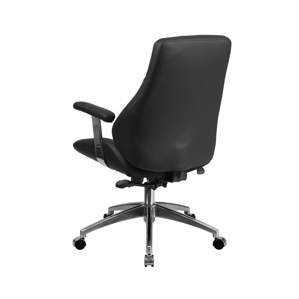 Mid-Back Black LeatherSoft Smooth Upholstered Executive Swivel Office Chair with Arms