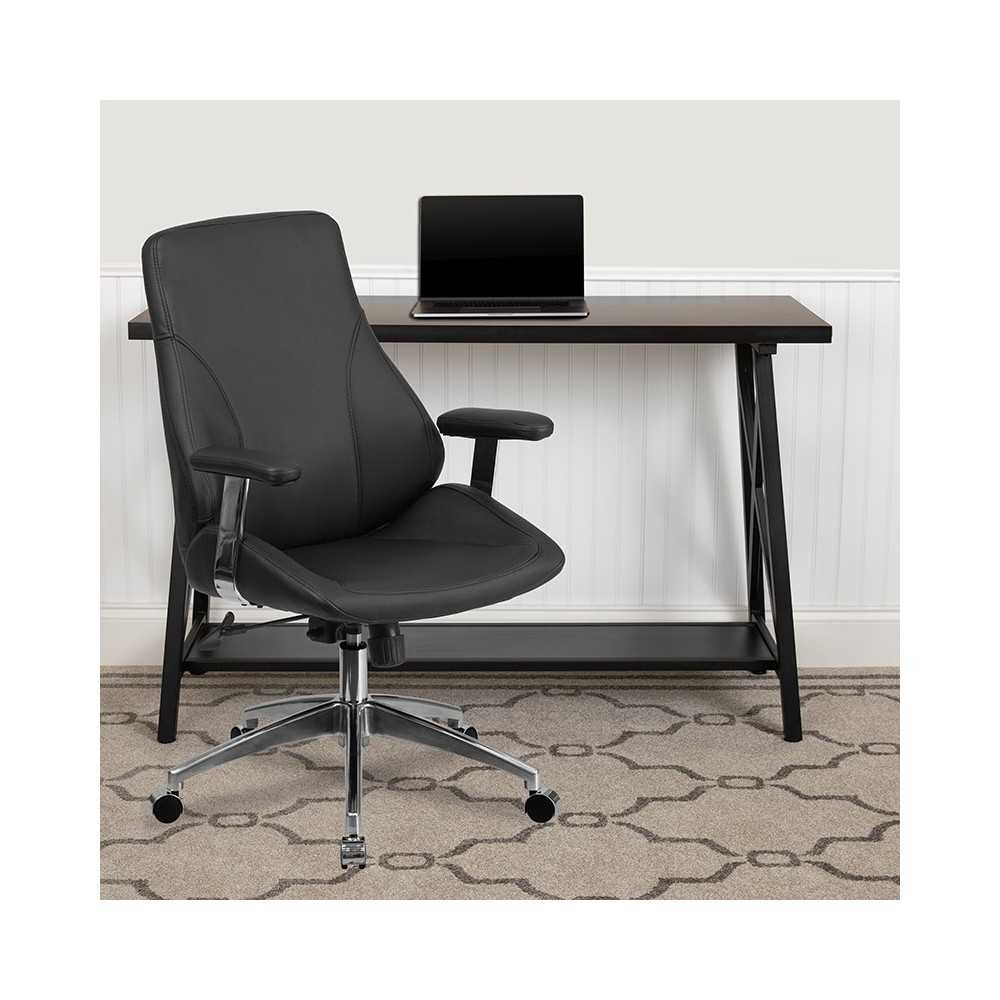 Mid-Back Black LeatherSoft Smooth Upholstered Executive Swivel Office Chair with Arms