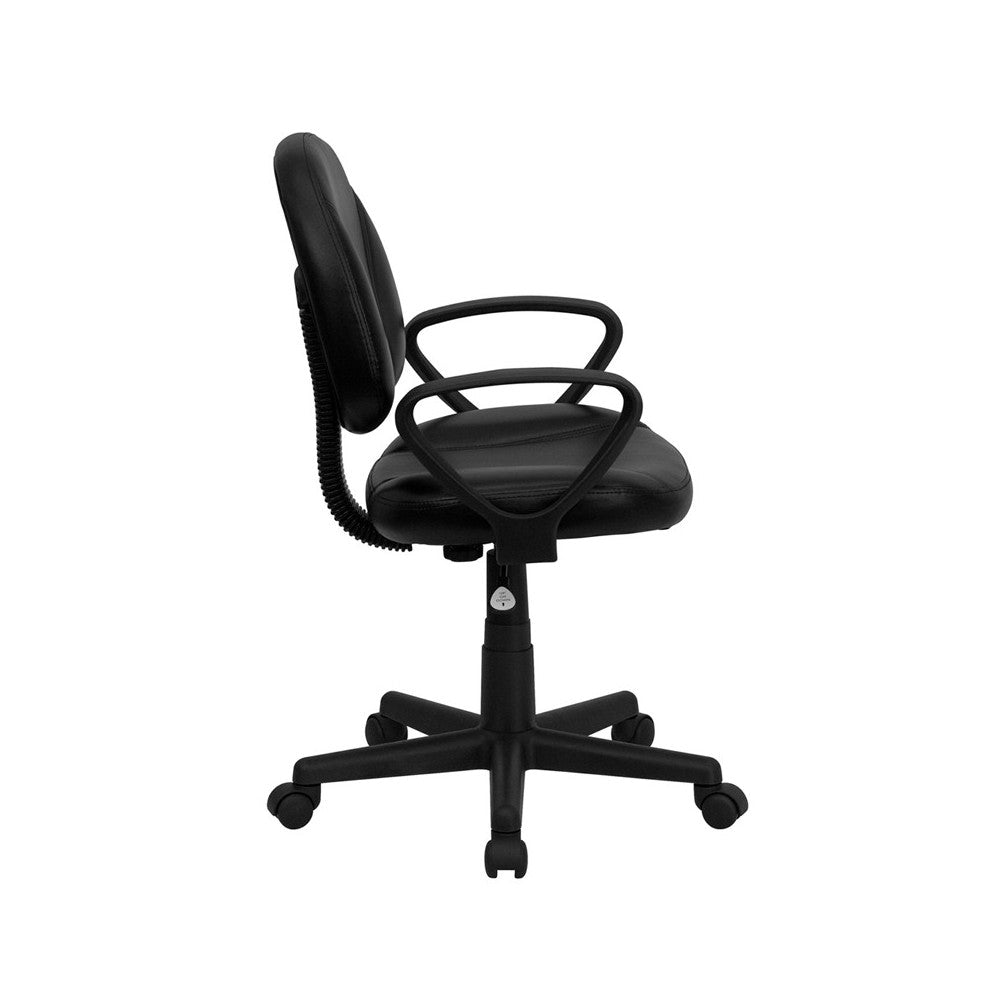 Mid-Back Black LeatherSoft Swivel Ergonomic Task Office Chair with Back Depth Adjustment and Arms