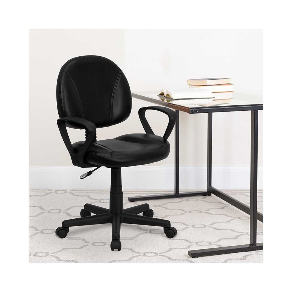 Mid-Back Black LeatherSoft Swivel Ergonomic Task Office Chair with Back Depth Adjustment and Arms
