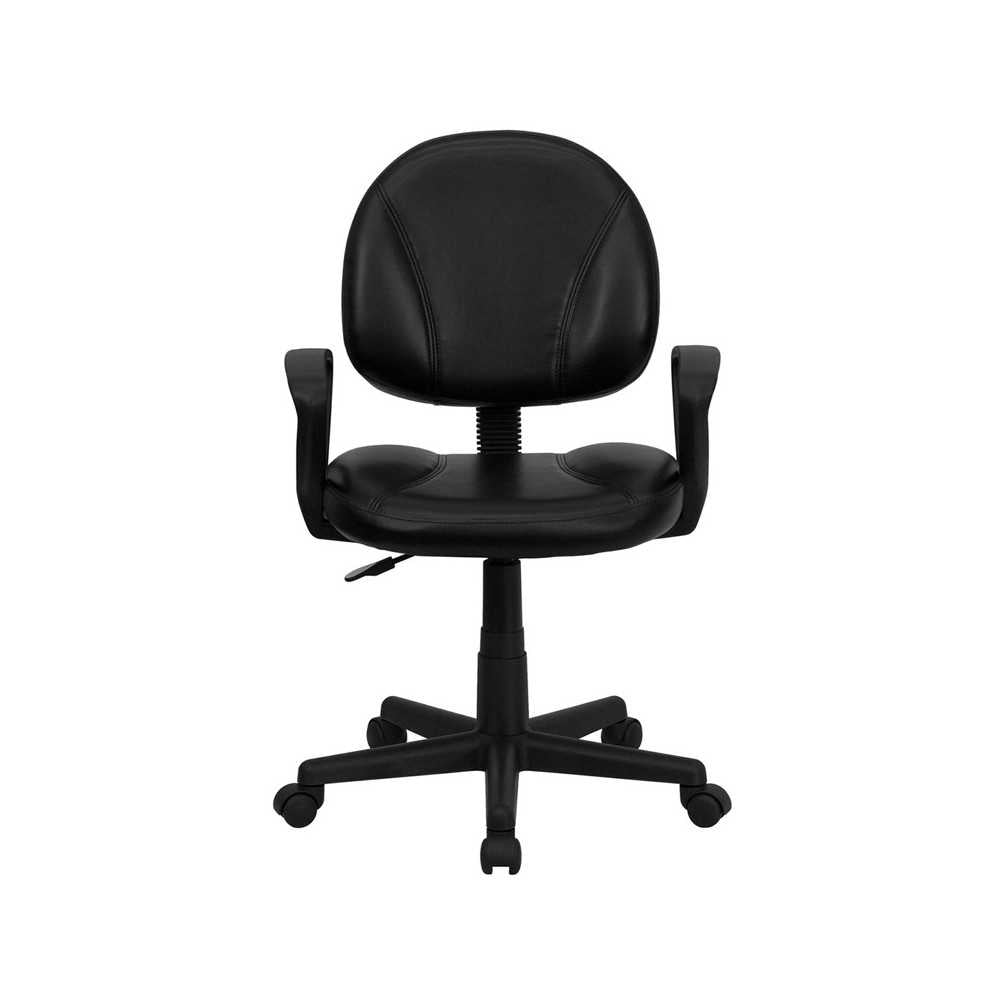 Mid-Back Black LeatherSoft Swivel Ergonomic Task Office Chair with Back Depth Adjustment and Arms