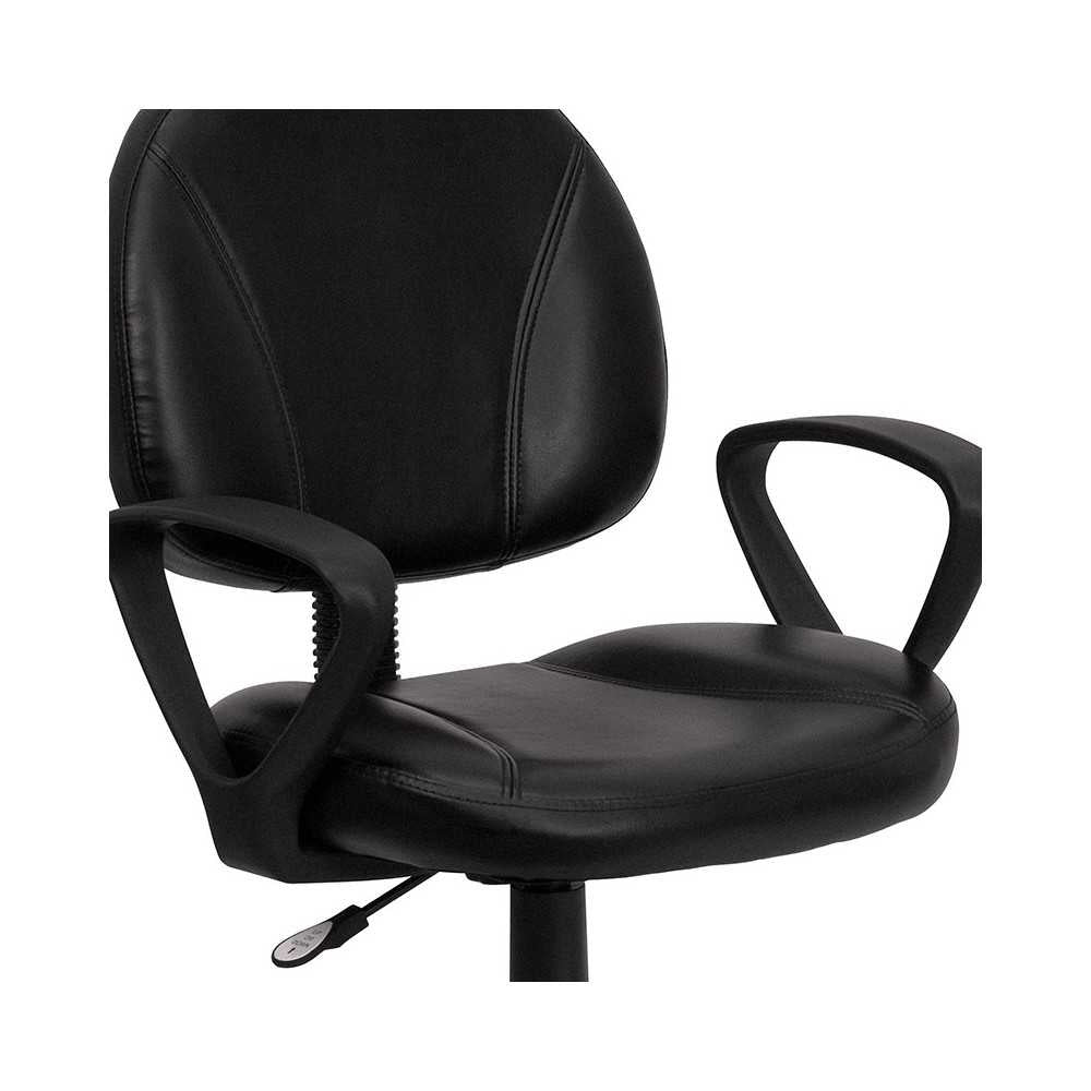 Mid-Back Black LeatherSoft Swivel Ergonomic Task Office Chair with Back Depth Adjustment and Arms