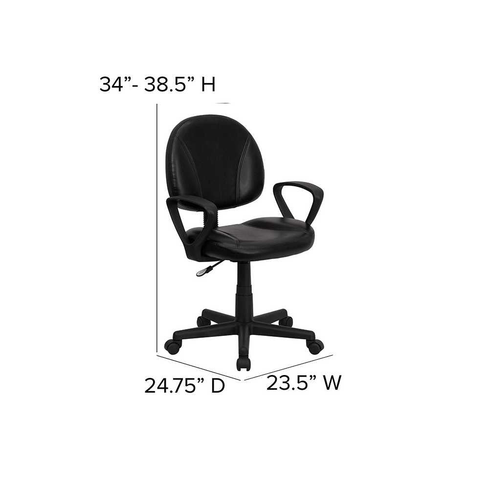 Mid-Back Black LeatherSoft Swivel Ergonomic Task Office Chair with Back Depth Adjustment and Arms