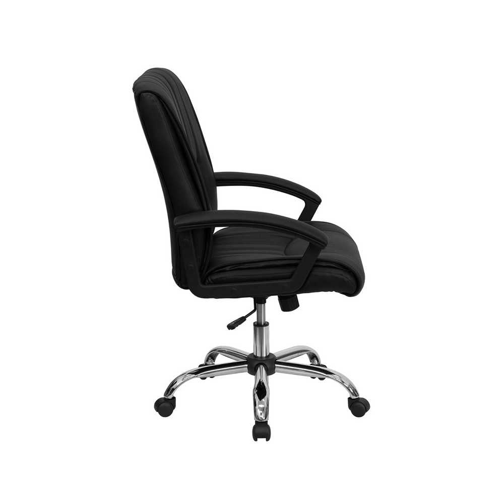 Mid-Back Black LeatherSoft Swivel Manager's Office Chair with Arms