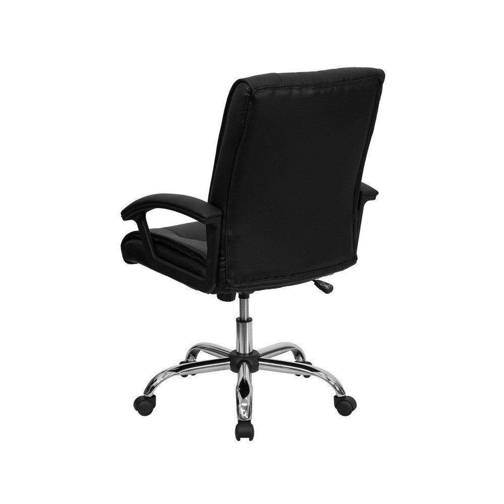Mid-Back Black LeatherSoft Swivel Manager's Office Chair with Arms