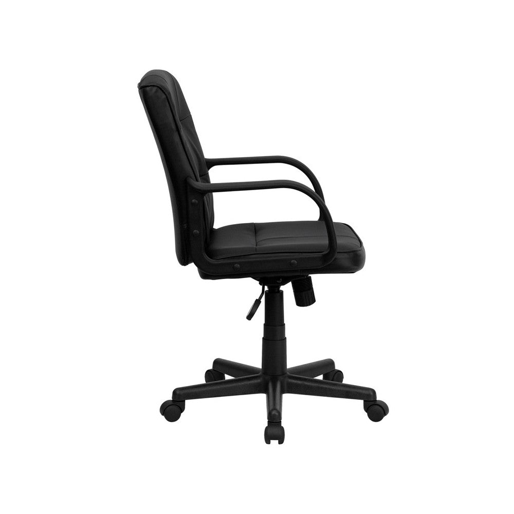 Mid-Back Black LeatherSoft Swivel Task Office Chair with Arms