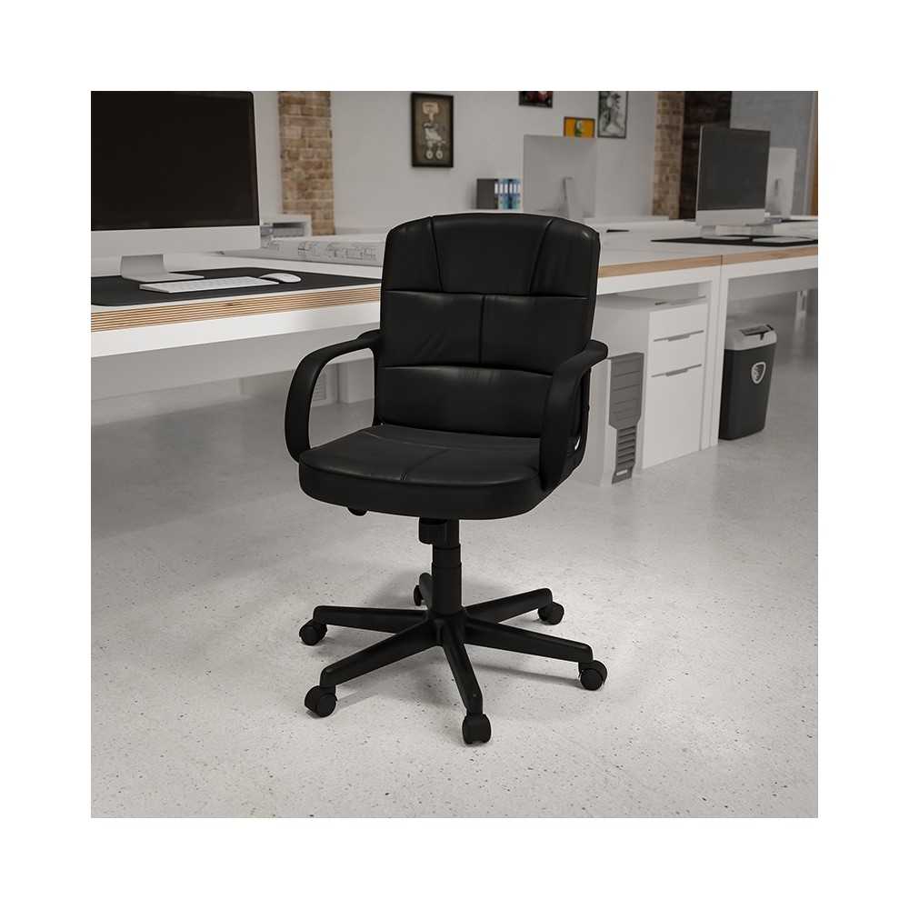 Mid-Back Black LeatherSoft Swivel Task Office Chair with Arms