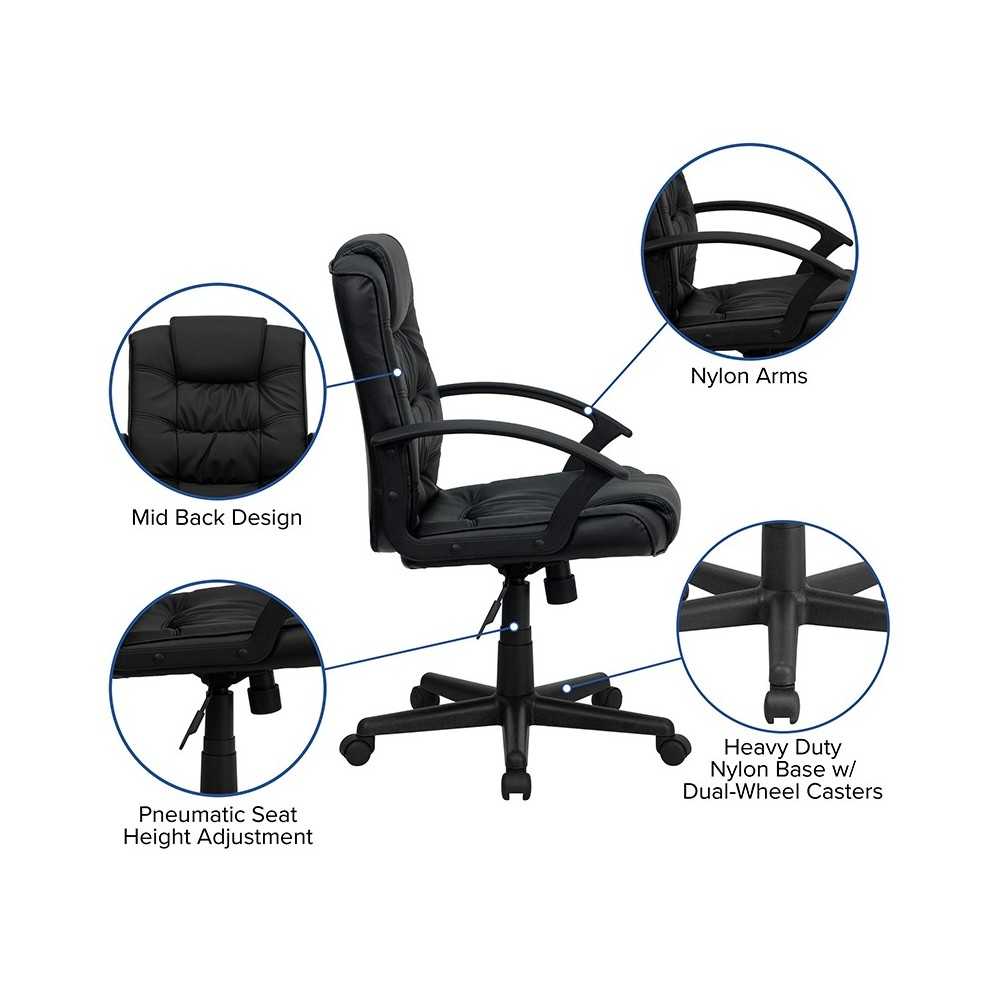 Mid-Back Black LeatherSoft Swivel Task Office Chair with Arms