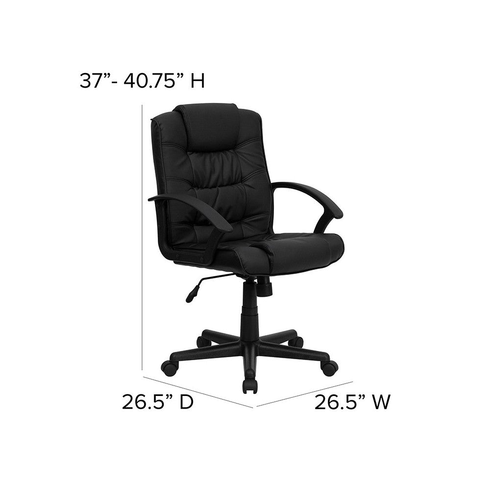Mid-Back Black LeatherSoft Swivel Task Office Chair with Arms
