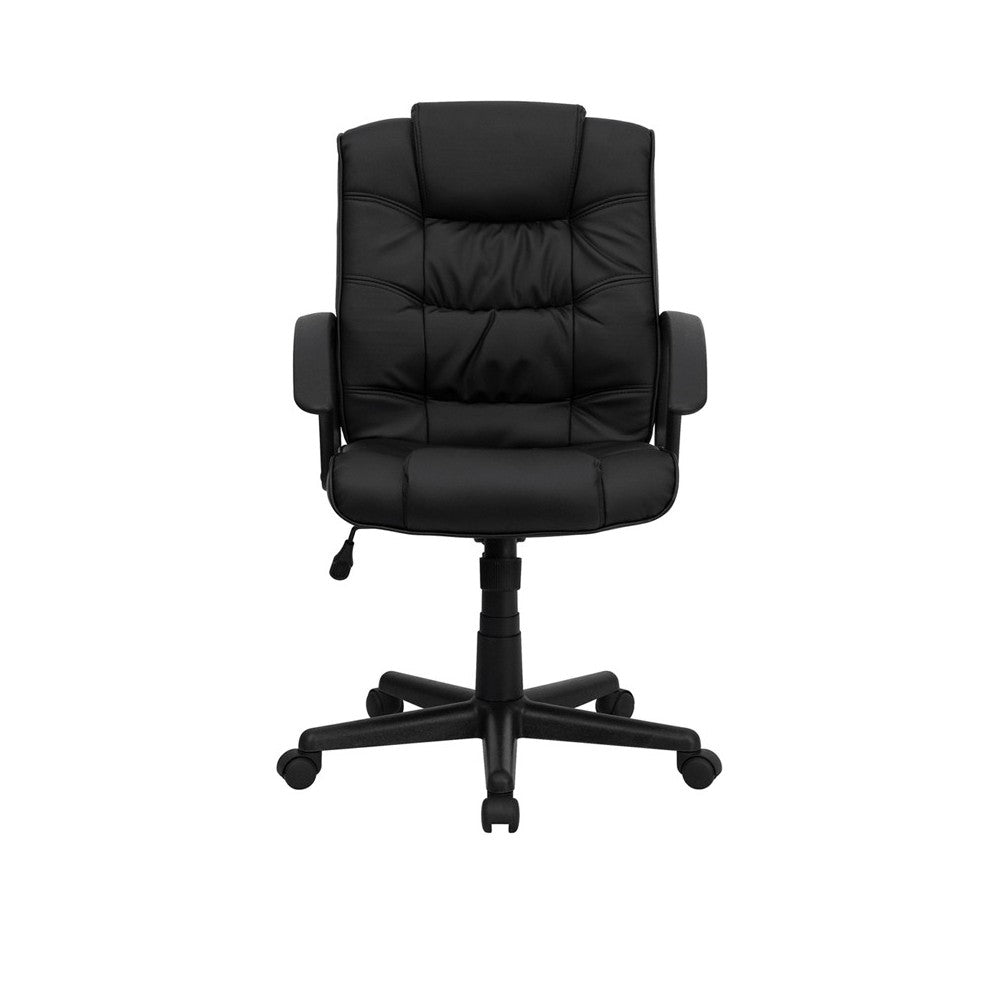 Mid-Back Black LeatherSoft Swivel Task Office Chair with Arms
