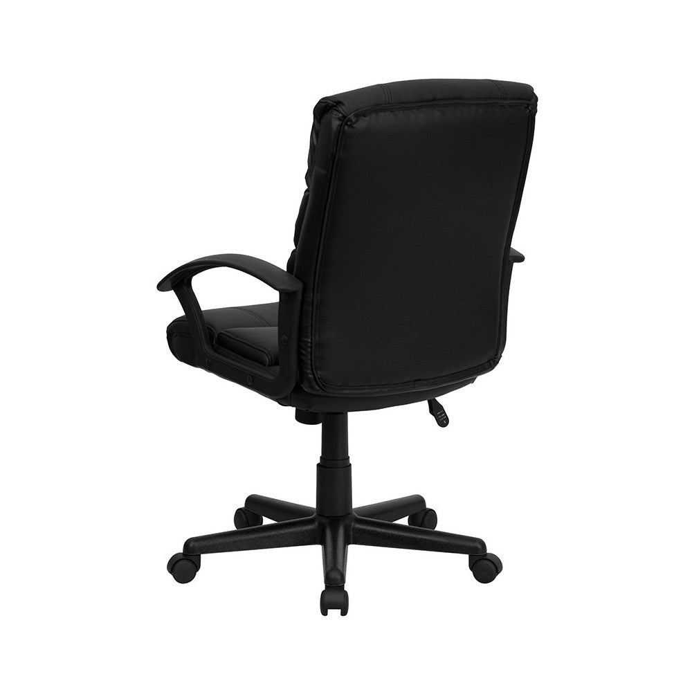 Mid-Back Black LeatherSoft Swivel Task Office Chair with Arms