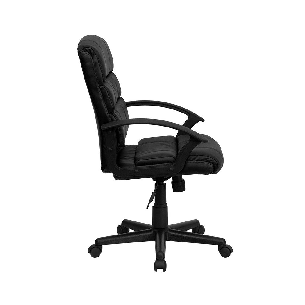 Mid-Back Black LeatherSoft Swivel Task Office Chair with Arms