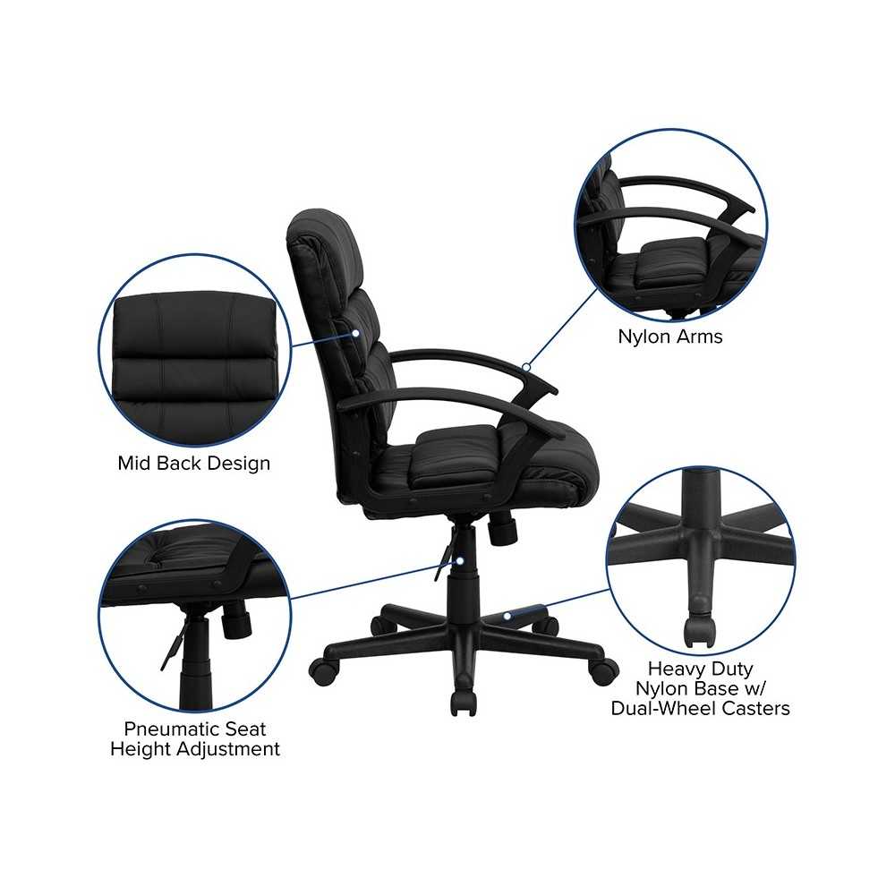 Mid-Back Black LeatherSoft Swivel Task Office Chair with Arms