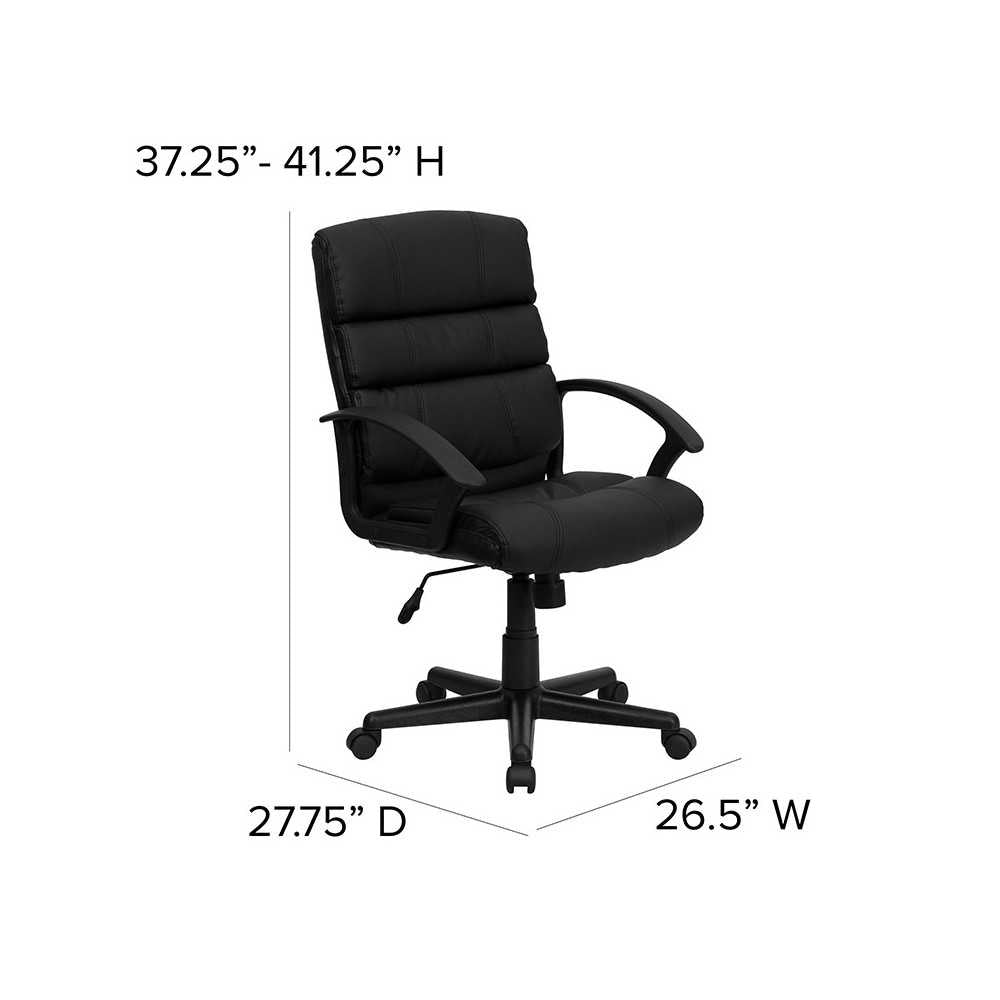 Mid-Back Black LeatherSoft Swivel Task Office Chair with Arms