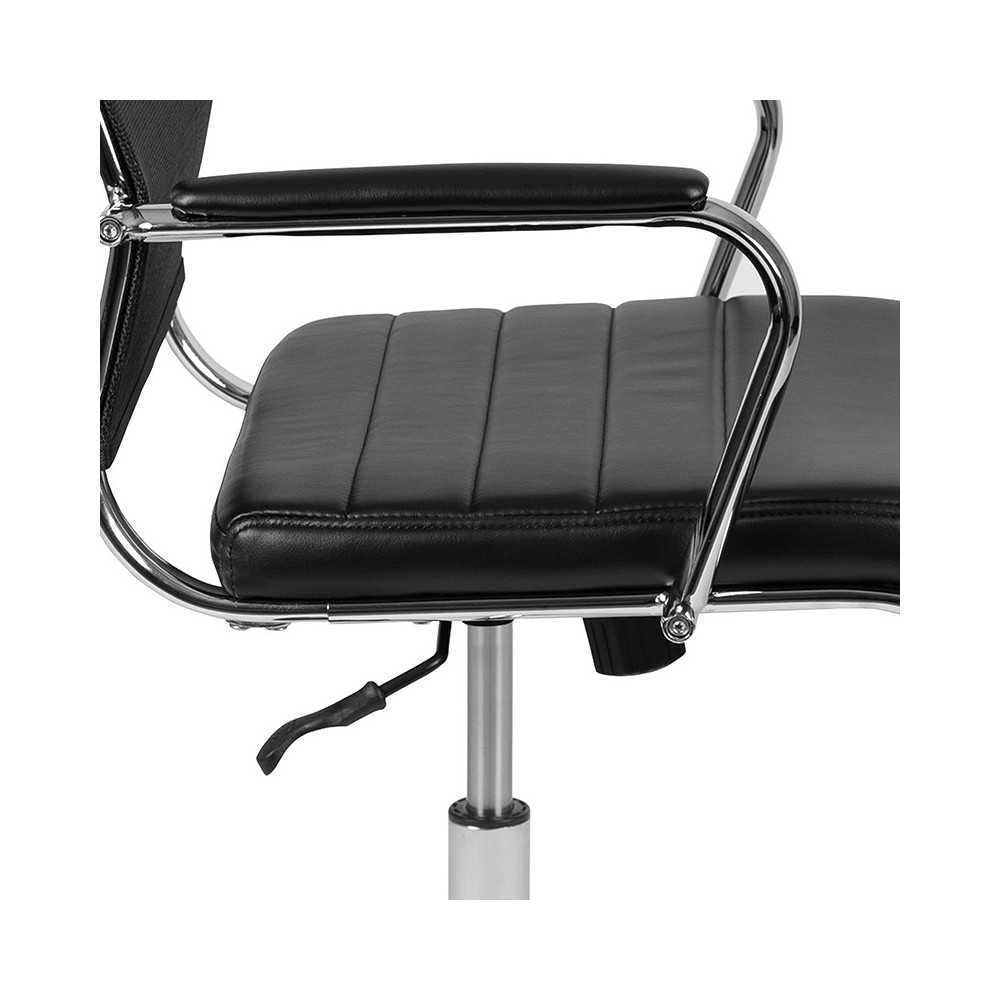 Mid-Back Black Mesh Contemporary Executive Swivel Office Chair with LeatherSoft Seat