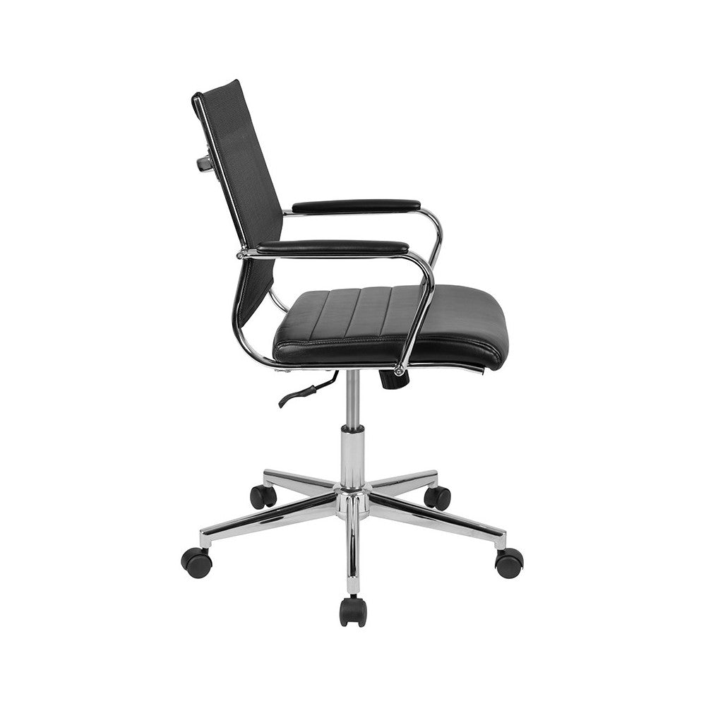 Mid-Back Black Mesh Contemporary Executive Swivel Office Chair with LeatherSoft Seat