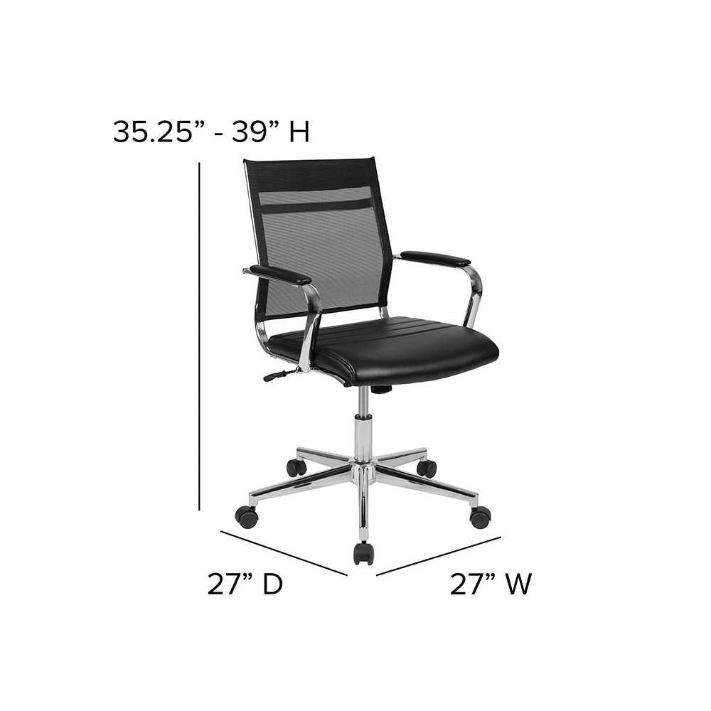 Mid-Back Black Mesh Contemporary Executive Swivel Office Chair with LeatherSoft Seat
