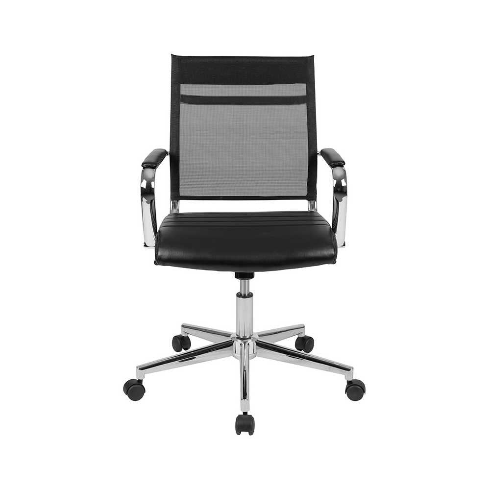 Mid-Back Black Mesh Contemporary Executive Swivel Office Chair with LeatherSoft Seat