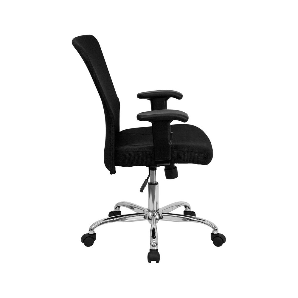 Mid-Back Black Mesh Contemporary Swivel Task Office Chair with Chrome Base and Adjustable Arms