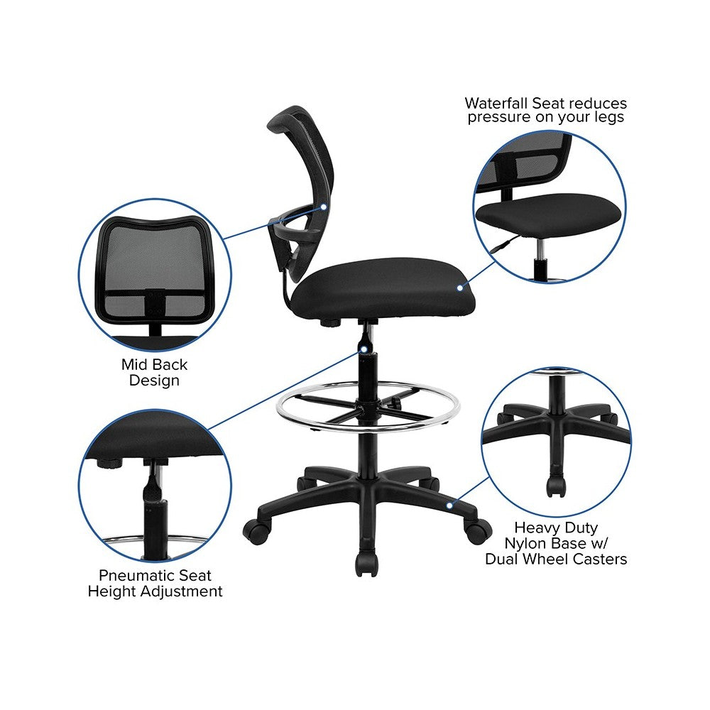 Mid-Back Black Mesh Drafting Chair