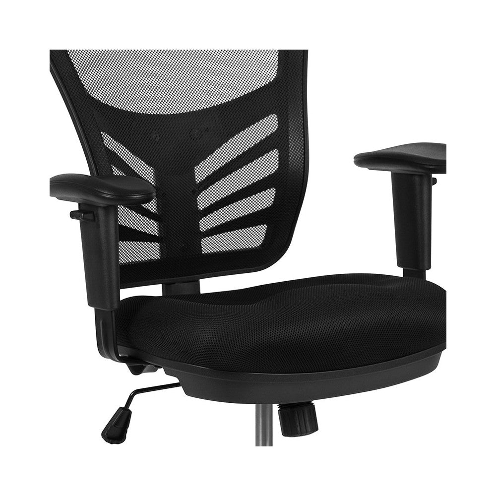 Mid-Back Black Mesh Ergonomic Drafting Chair with Adjustable Chrome Foot Ring, Adjustable Arms and Black Frame
