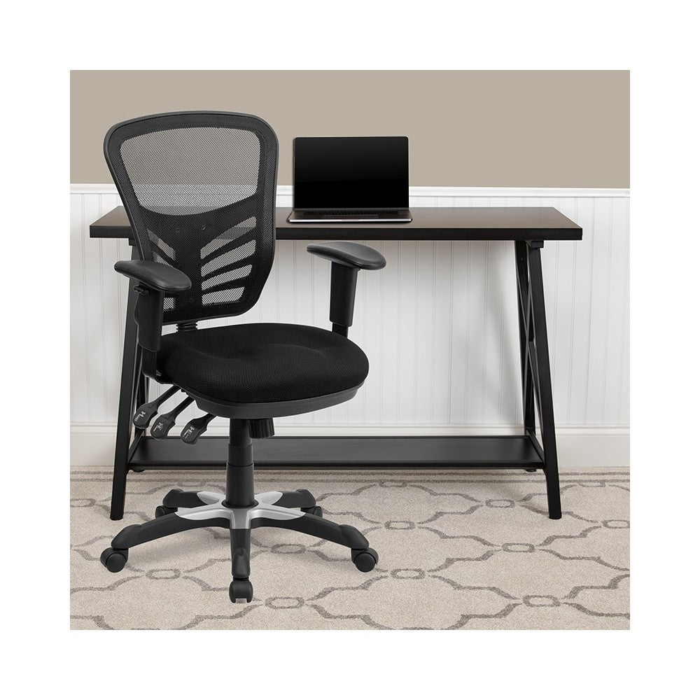 Mid-Back Black Mesh Multifunction Executive Swivel Ergonomic Office Chair with Adjustable Arms