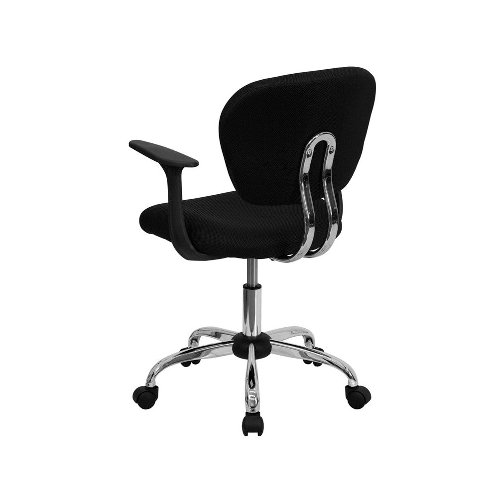 Mid-Back Black Mesh Padded Swivel Task Office Chair with Chrome Base and Arms
