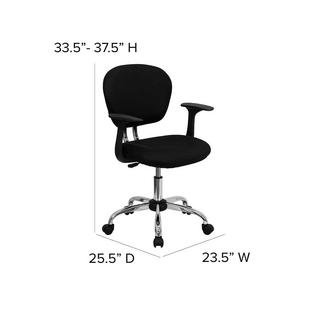 Mid-Back Black Mesh Padded Swivel Task Office Chair with Chrome Base and Arms