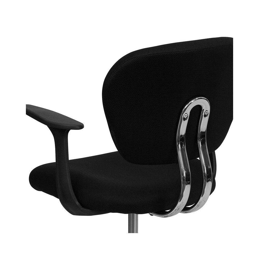 Mid-Back Black Mesh Padded Swivel Task Office Chair with Chrome Base and Arms
